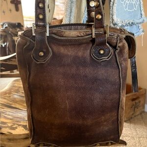 Diesel Brown Leather Messenger Bag with Brass Accents